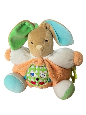 Kaloo Bunny Rabbit Stuffed Plush Baby Rattle Toy Orange Blue Green Owl 9" - Image 1 of 4