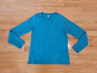 Womens Lands End 100% Cotton Long Sleeve Tee top Size S Petite 6-8 Aqua Blue - Image 1 of 3