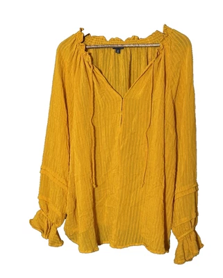Blusa Top Torrid Popover 2X Amarillo Mantequilla Gasa Manga Larga Playa Borla Foto 1 de 4