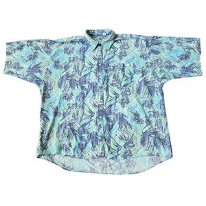 Vintage 80s Le Tigre Green Hawaiian Shirt Blue Button Up Boxy Size 3X - Picture 1 of 7