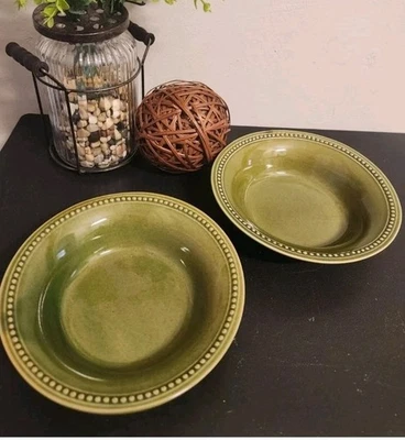 Pair of Pier 1 Imports Spice Route Clove Green 8¼" Round Soup / Salad Bowls - Image 1 of 2