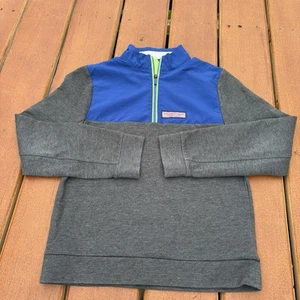 VINEYARD VINES PERFORMANCE Pullover 1/4 Zip Sweater Boys Size Large 16 Gray/Blue - Picture 1 of 5