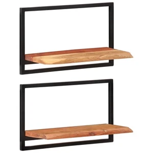 Estantes de pared vidaXL 2 piezas 23 puntos 6 pulgadas x9 puntos 8 pulgadas x13 puntos 8 en madera maciza acero acacia - Imagen 1 de 3