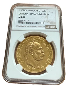 Hungary 1907 KB Gold 100 Corona NGC MS62 Coronation Anniversary Franz Josef - Picture 1 of 2