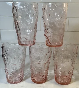 5 Seneca Driftwood Heather Pink Crinkle Glass Tumbler Glasses Hand Blown - Picture 1 of 13