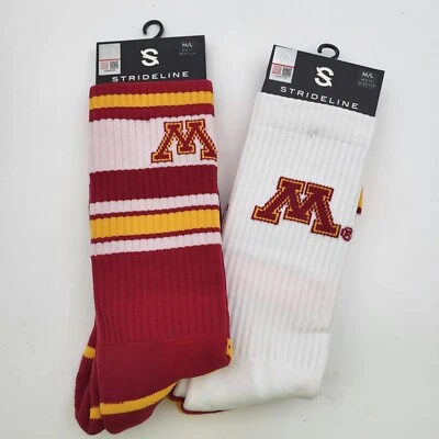 2 Pair Minnesota Gophers Strideline Knit Crew Socks M/L Mens 8-12 Women 9.5-13.5 - Image 1 of 4