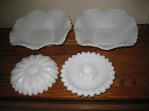 Hazel Atlas Daisy Milchglas Kerzenhalter & 2 Bonboniere Rautenmuster Menge 4 - Bild 1 von 8