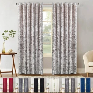 Fully Lined Plush Modern Eyelet Ring Top Curtains Crushed Velvet Curtains Pair - Picture 1 of 10