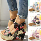 Women's Ladies Platform Wedges Heel Sandals Floral Flower Lace-up Shoes Footwear