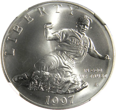 1997 S Jackie Robinson Baseball  $1 Silver Dollar   NGC MS 69 (19-2) - Image 1 of 4