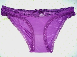 Hers By Herman Microfiber & Lace Bikini Panties LARGE Solid Purple 1 Pair New - Picture 1 of 2