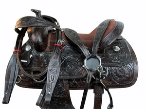 BARREL RACING WESTERNSATTEL 15 16 17 18 PLEASURE FLORAL TOOLED LEATHER TACK SET - Bild 1 von 41