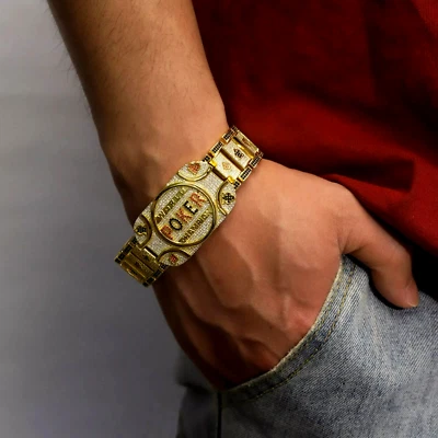 World Poker Champion Bracelet Round Cut Lab Created 14k Yellow Gold Plated - Image 1 of 2