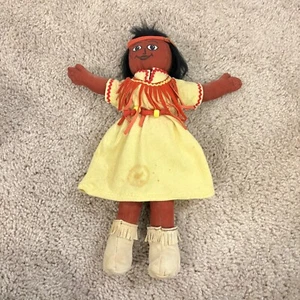 Handmade Native-Inspired Cloth Doll With Yellow Dress Fringe Details - Picture 1 of 11