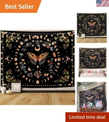 High-Def Yellow Botanical Tapestry - 90x68 Inch Butterfly Moon Wall Hanging - Image 1 of 4