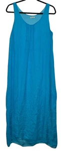 Vintage Pura Seta Silk Maxi S Dress Blue Womens Sleeveless Scoop Lagenlook Artsy - Picture 1 of 7
