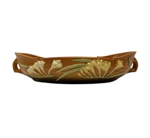 Vintage Roseville Pottery 15.5” Brown Freesia Console Dish Bowl #469-14. - Picture 1 of 9