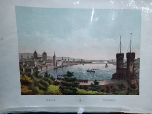 sehr rare Litho MAINZ Mayence Moguntiae Lankhout La Haye Eisenbahn Dampfschiff - Bild 1 von 1