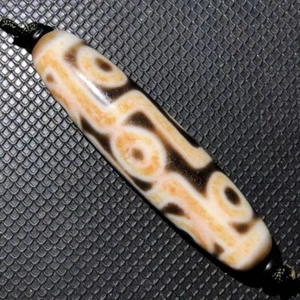 Magic Tibetan Old Agate 9Eye Cinnabar Totem dZi Bead Amulet 13*48mmC2049 - Picture 1 of 9