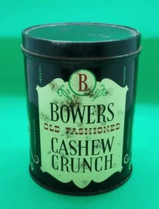 Vintage Bowers Old Fashioned Cashew Crunch Tin 4"D x 5"H Earl S. Bowers Co. NJ - Picture 1 of 6
