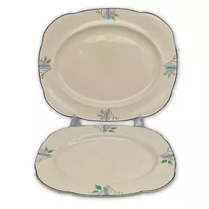 Woods Ivory Ware Art Deco Serving Plates Platters Pair Medium + Large Set - Picture 1 of 24