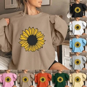 Women's Fashion Casual Long Sleeve Printed Round Neck Sweatshirt Top - Picture 1 of 42