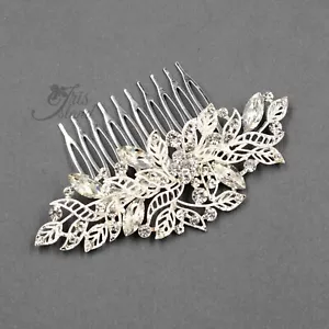 Bridal Hair Comb Leaf Crystal Headpiece Wedding Accessories Pin Clip 015 Silver - Picture 1 of 4