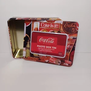 COKE TIN PHOTO BOX WITH LID VINTAGE ADS ITEMS COCA COLA TIN BOX CO FRAME 5 X 3. - Picture 1 of 8