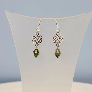 Peridot Celtic Drop-Earrings, Celtic Design, Semi Precious, Handmade - Picture 1 of 4
