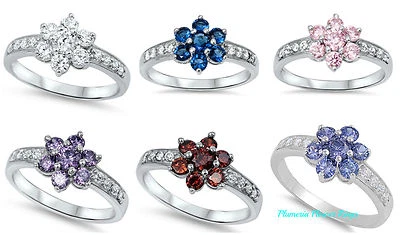 Sterling Silver 925 PRETTY PLUMERIA FLOWER DESIGN CZ STONES RINGS 11MM SIZE 3-11 - Image 1 of 2