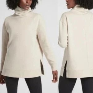 Athleta 24/7 Funnel Neck Sweatshirt Putty Cream Fleece Lined SIZE XS - Picture 1 of 9