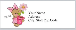Personalized Address Labels Cartoon Bear with Flower Pot (bx 235) - Picture 1 of 3