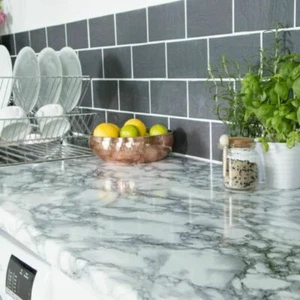 90cm D-C-Fix WHITE/BLACK MARBLE 5277 Kitchen Wrap Sticky Back Vinyl 1-15m long - Picture 1 of 2