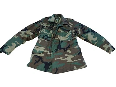 Antigo Casaco Exército dos EUA Clima Frio Campo Camuflagem Padrão Floresta Pequeno Forro Reg - Imagem 1 de 4
