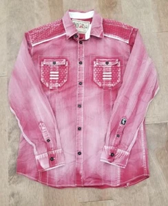 Austin Season Shirt Mens Medium Red/White Wash Stitch Western Cowboy Long Sleeve - Picture 1 of 18