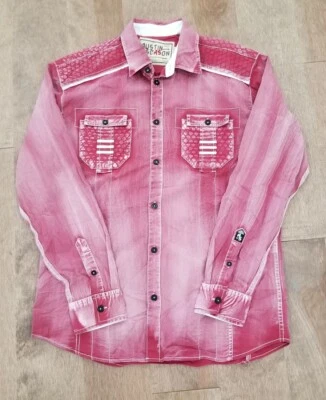 Austin Season Shirt Mens Medium Red/White Wash Stitch Western Cowboy Long Sleeve - Image 1 of 4