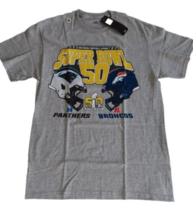 NUEVO CON ETIQUETAS Majestic NFL Super Bowl 50 Panthers VS Broncos 2016 Camisa Gris Para Hombre MEDIANA - Imagen 1 de 13