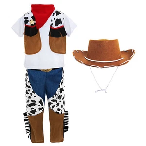 CHILDS COWBOY COSTUME + BROWN HAT WILD BOYS FANCY DRESS WORLD BOOK DAY - Picture 1 of 7