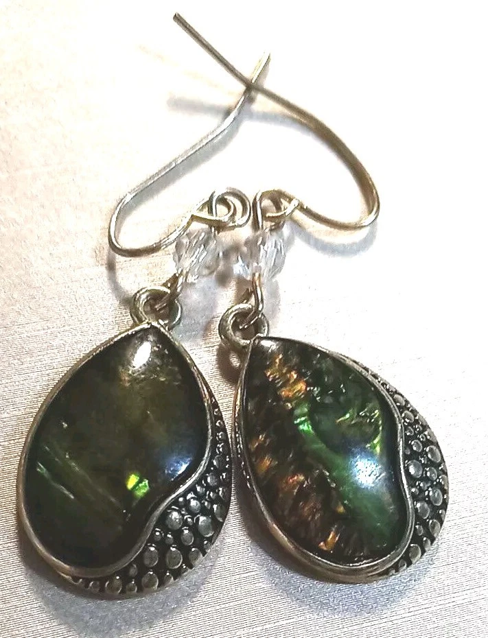 Vintage Earrings Gold Tone Green Abalone Teardrop Dangle Kenneth Cole Signed - Image 1 of 4