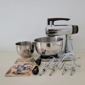 Mezclador de pie vintage Sunbeam Mixmaster Deluxe 1-8B 12 velocidades 2 en 1 - cromo/marrón - Imagen 1 de 21