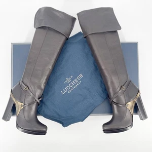 Lucchese Maura Dark Brown Tumbled Leather Fold Over Knee High Boot size 7.5 - Picture 1 of 12