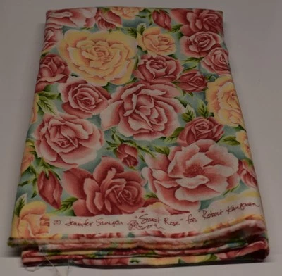 JENNIFER SAMPOU sweet rose ROBERT KAUFMAN pink peach teal 1 Yard x 42" - Image 1 of 3