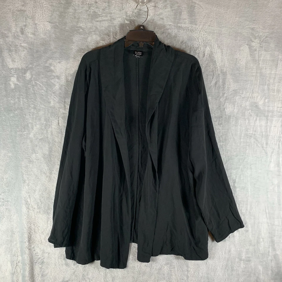 Cárdigan Blazer Mujer Eileen Fisher Cuello Frontal Abierto Negro 100% Seda Plus Foto 1 de 4