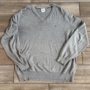 Suéter Pullover Lacoste Para Hombres Talla 6 Gris XL Cuello en V Manga Larga 100% Algodón Usado en Excelente Condición - Imagen 1 de 7