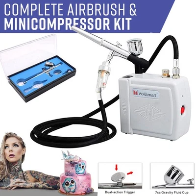 Professional Airbrush Compressor Kit w/ Airbrushes & 0.3mm Nozzles - Image 1 of 4