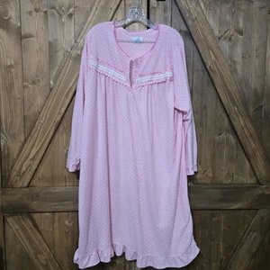Vintage Casual Nights Pink Polka Dot Nightgown Long Sleeve Lace Trim Ruffle Hem - Picture 1 of 4