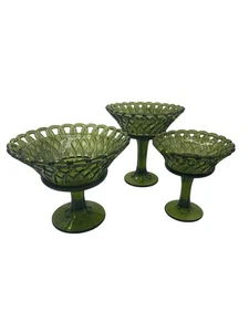 JUEGO COMPOTA 3 PIEZAS VIDRIO VERDE VINTAGE (MI1072624) - Imagen 1 de 11