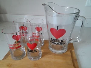 Rare Complete Vintage Land O Lakes I Love Milk Glass Pitcher & 4 Glasses Set - Picture 1 of 7