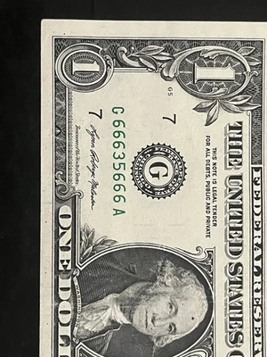 $1 2021 Trinary Fancy Serial Note End-to-End Triple 6's 666...666 circulated - Image 1 of 4