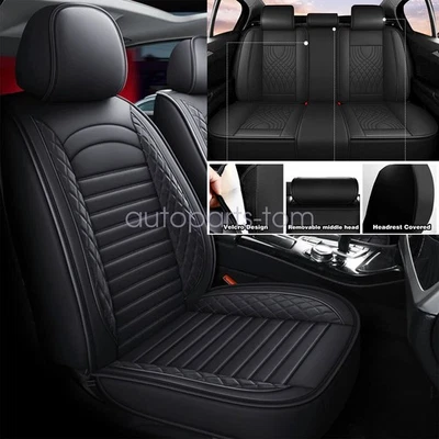 Car 5Seat Cover Faux Leather For Mercedes-Benz Full Set Front+Rear Pad Mat Black - Image 1 of 4